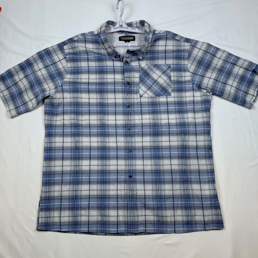 BLACKHAWK! Men's 3XL Blue Plaid Short Sleeve Button Up Textured Fishing Shirt
